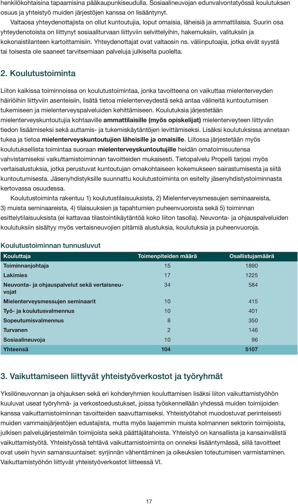 Suurin osa yhteydenotoista on liittynyt sosiaaliturvaan liittyviin selvittelyihin, hakemuksiin, valituksiin ja kokonaistilanteen kartoittamisiin. Yhteydenottajat ovat valtaosin ns.