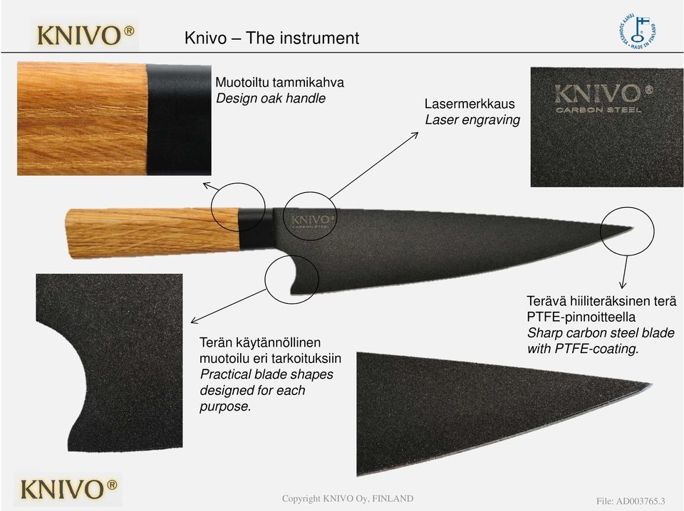 tarkoituksiin Practical blade shapes designed for each purpose.