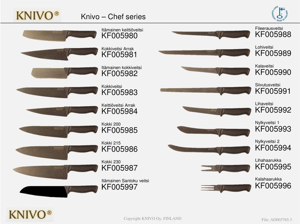 Itämainen Santoku veitsi KF005997 Fileerausveitsi KF005988 Lohiveitsi KF005989 Kalaveitsi KF005990