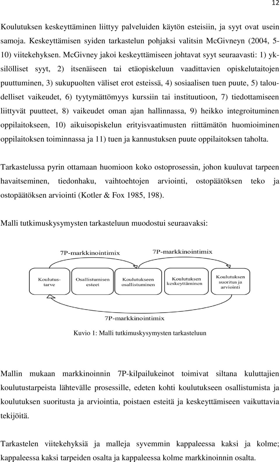 sosiaalisen tuen puute, 5) taloudelliset vaikeudet, 6) tyytymättömyys kurssiin tai instituutioon, 7) tiedottamiseen liittyvät puutteet, 8) vaikeudet oman ajan hallinnassa, 9) heikko integroituminen