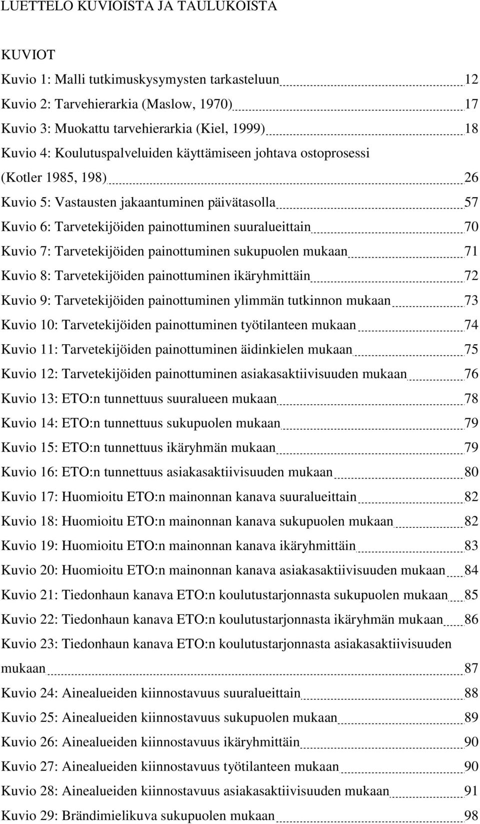 Tarvetekijöiden painottuminen sukupuolen mukaan 71 Kuvio 8: Tarvetekijöiden painottuminen ikäryhmittäin 72 Kuvio 9: Tarvetekijöiden painottuminen ylimmän tutkinnon mukaan 73 Kuvio 10: Tarvetekijöiden