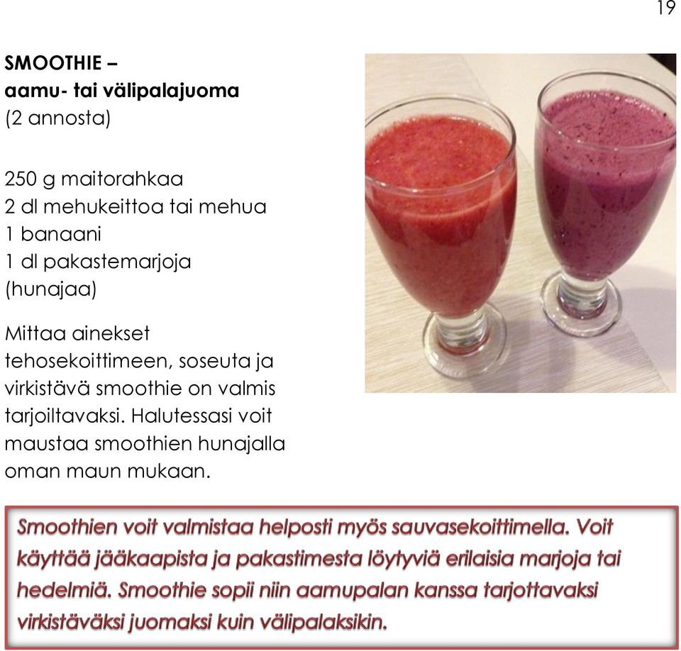 ainekset tehosekoittimeen, soseuta ja virkistävä smoothie on valmis