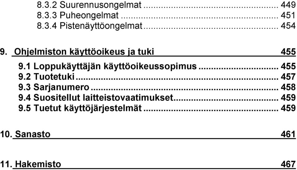 1 Loppukäyttäjän käyttöoikeussopimus...455 9.2 Tuotetuki...457 9.3 Sarjanumero.