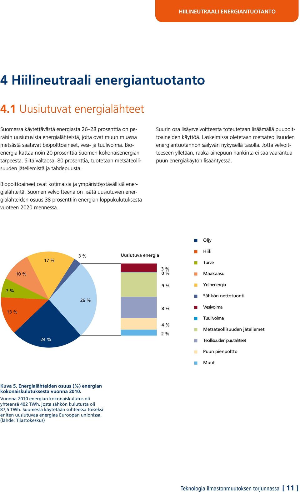 Bioenergia kattaa noin 20 prosenttia Suomen kokonaisenergian tarpeesta. Siitä valtaosa, 80 prosenttia, tuotetaan metsäteollisuuden jäteliemistä ja tähdepuusta.