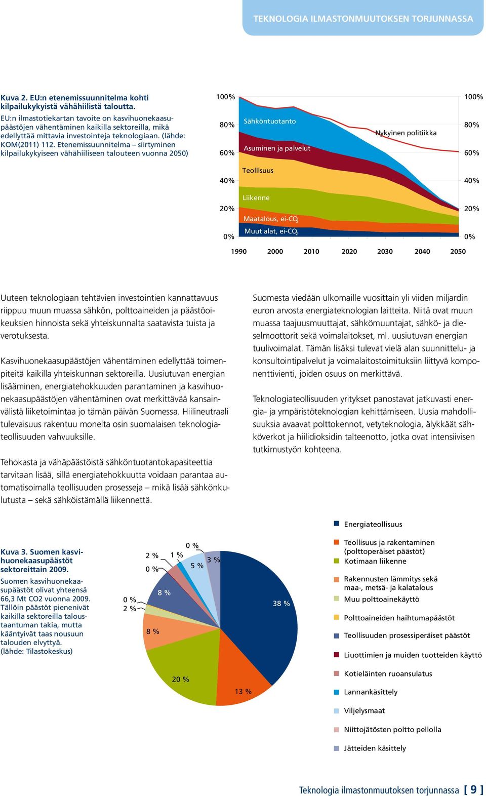 Etenemissuunnitelma siirtyminen kilpailukykyiseen vähähiiliseen talouteen vuonna 2050) 80% 60% Sähköntuotanto Asuminen ja palvelut Nykyinen politiikka 80% 60% 40% Teollisuus 40% Liikenne 20% 20%