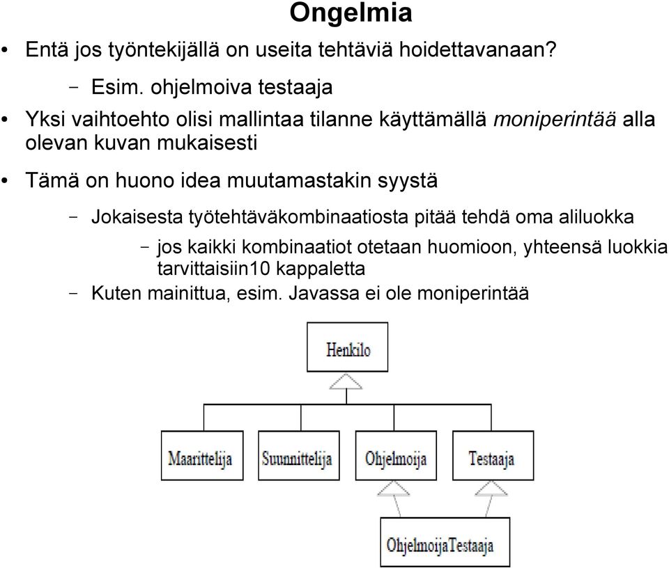 mukaisesti Tämä on huono idea muutamastakin syystä Jokaisesta työtehtäväkombinaatiosta pitää tehdä oma