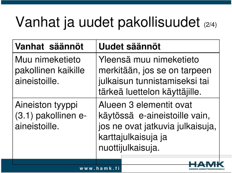 Uudet säännöt Yleensä muu nimeketieto merkitään, jos se on tarpeen julkaisun tunnistamiseksi tai