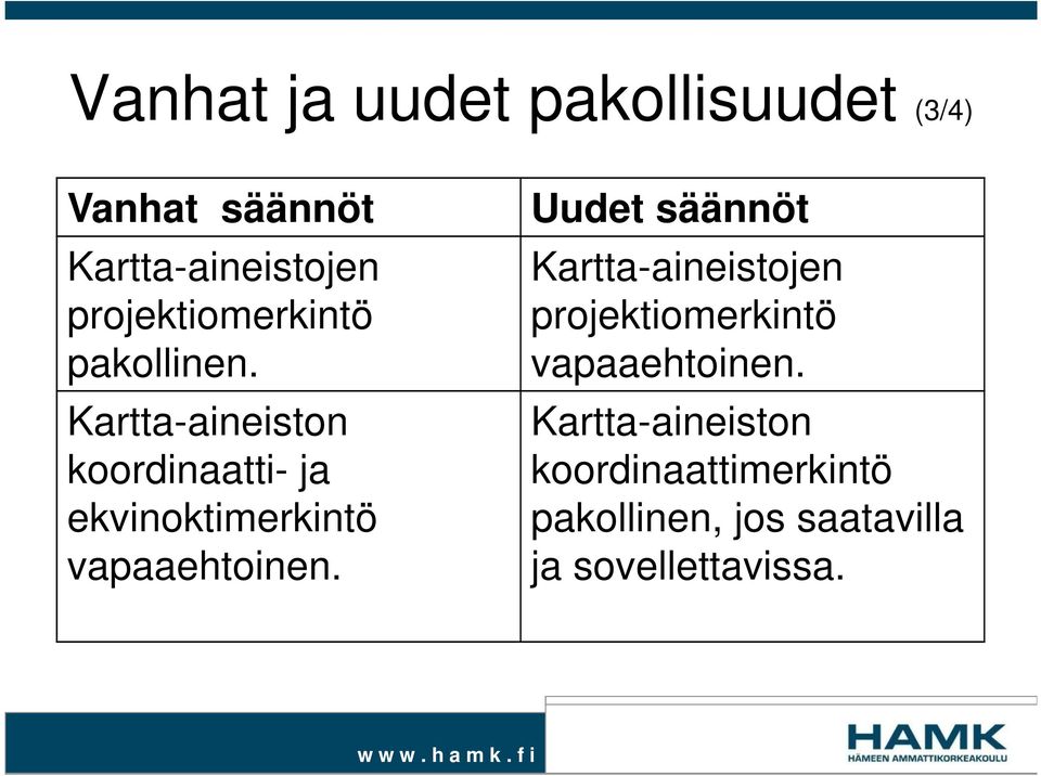 Kartta-aineiston koordinaatti- ja ekvinoktimerkintö vapaaehtoinen.