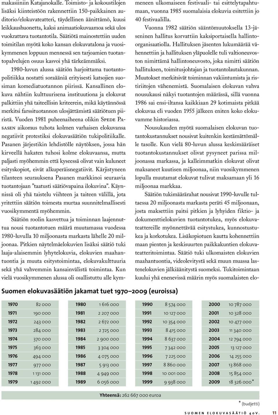 tuotantotila. Säätiötä mainostettiin uuden toimitilan myötä koko kansan elokuvatalona ja vuosikymmenen loppuun mennessä sen tarjoamien tuotantopalvelujen osuus kasvoi yhä tärkeämmäksi.