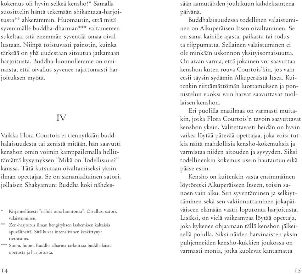 Niinpä toistuvasti painotin, kuinka tärkeää on yhä uudestaan sitoutua jatkamaan harjoitusta. Buddha-luonnollemme on ominaista, että oivallus syvenee rajattomasti harjoituksen myötä.