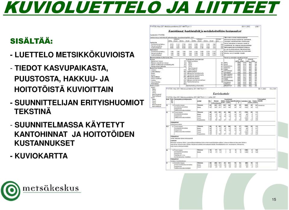 KUVIOITTAIN - SUUNNITTELIJAN ERITYISHUOMIOT TEKSTINÄ -