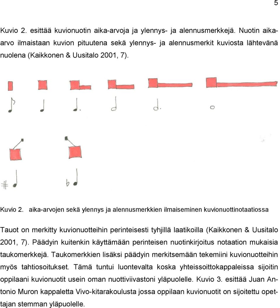 aika-arvojen sekä ylennys ja alennusmerkkien ilmaiseminen kuvionuottinotaatiossa Tauot on merkitty kuvionuotteihin perinteisesti tyhjillä laatikoilla (Kaikkonen & Uusitalo 2001, 7).