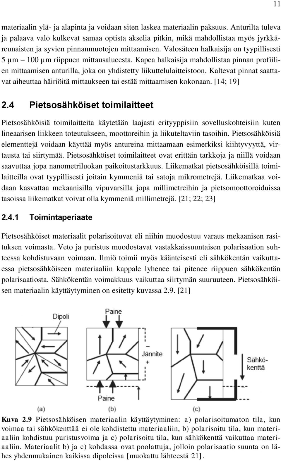 Valosäteen halkaisija on tyypillisesti 5 µm 100 µm riippuen mittausalueesta. Kapea halkaisija mahdollistaa pinnan profiilien mittaamisen anturilla, joka on yhdistetty liikuttelulaitteistoon.