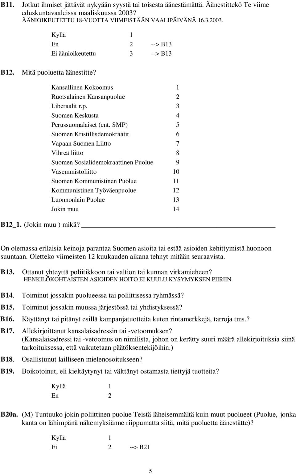 SMP) 5 Suomen Kristillisdemokraatit 6 Vapaan Suomen Liitto 7 Vihreä liitto 8 Suomen Sosialidemokraattinen Puolue 9 Vasemmistoliitto 10 Suomen Kommunistinen Puolue 11 Kommunistinen Työväenpuolue 12