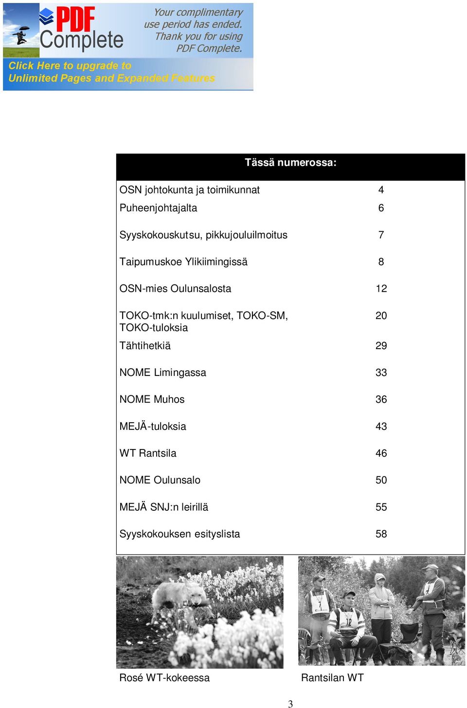 TOKO-SM, TOKO-tuloksia Tähtihetkiä 29 NOME Limingassa 33 NOME Muhos 36 MEJÄ-tuloksia 43 WT