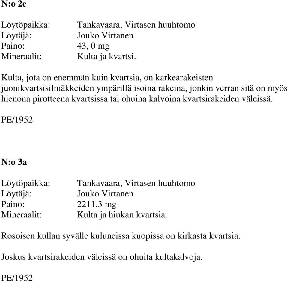 rakeina, jonkin verran sitä on myös hienona pirotteena kvartsissa tai ohuina kalvoina kvartsirakeiden