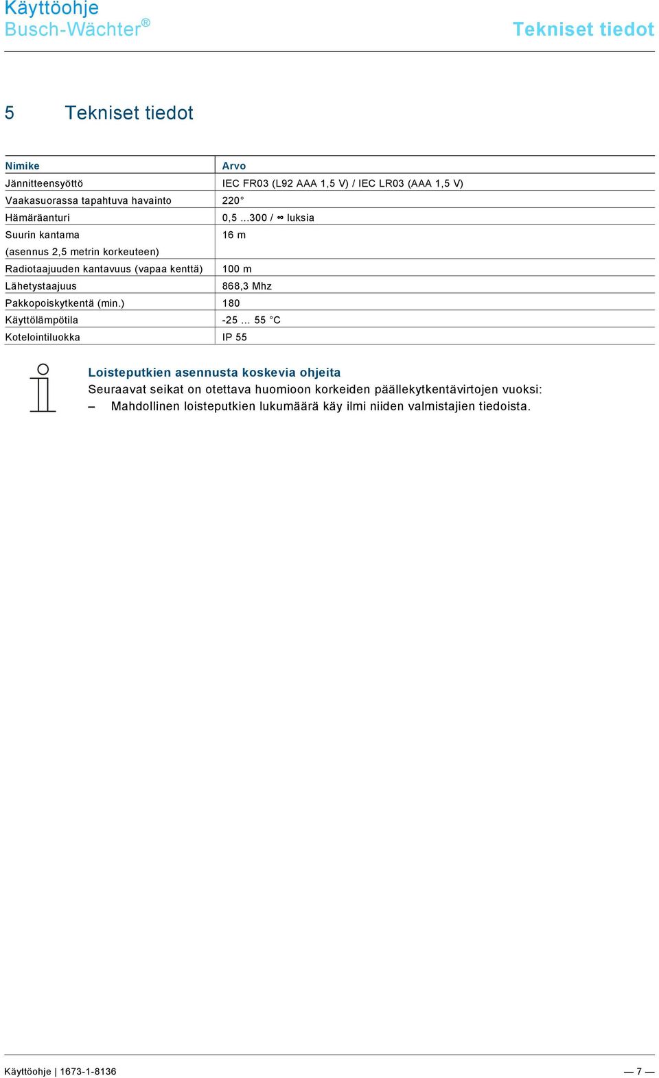 9\mod_1268898668093_0.docx @ 184562 @ 2232222 @ 1 Busch-Wächter Tekniset tiedot Pos: 26 /#Neustruktur#/Online-Dokumentation (+KNX)/Überschriften (--> Für alle Dokumente <--)/1.