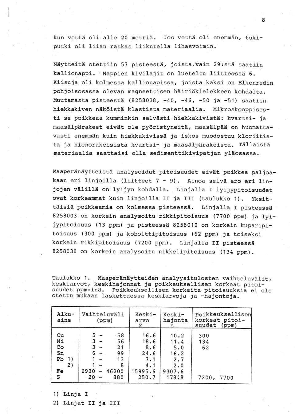 Muutamasta pisteestä (8258038, -40, -46, -50 ja -51) saatiin hiekkakiven näköistä klastista materiaalia.