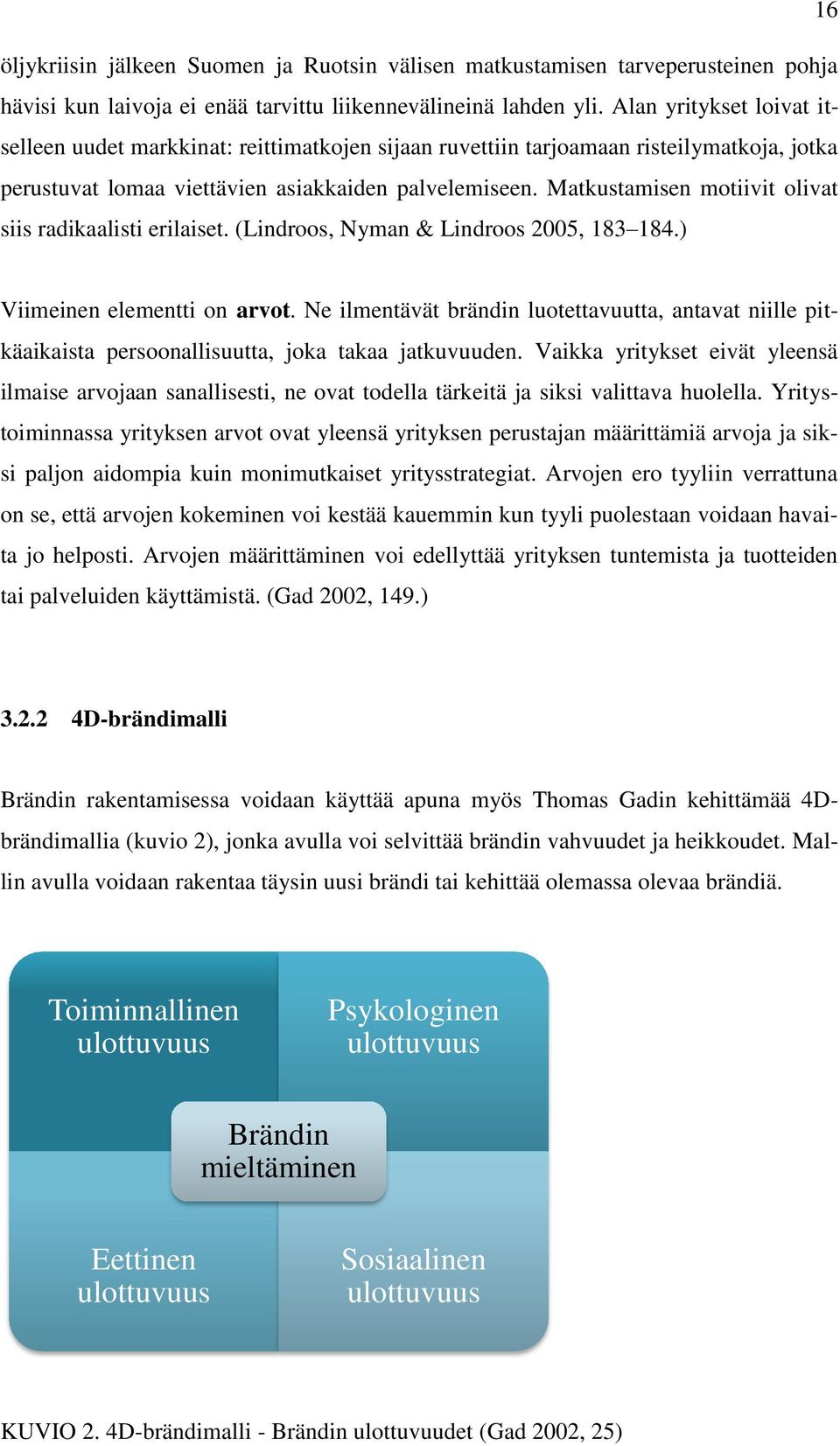 Matkustamisen motiivit olivat siis radikaalisti erilaiset. (Lindroos, Nyman & Lindroos 2005, 183 184.) Viimeinen elementti on arvot.