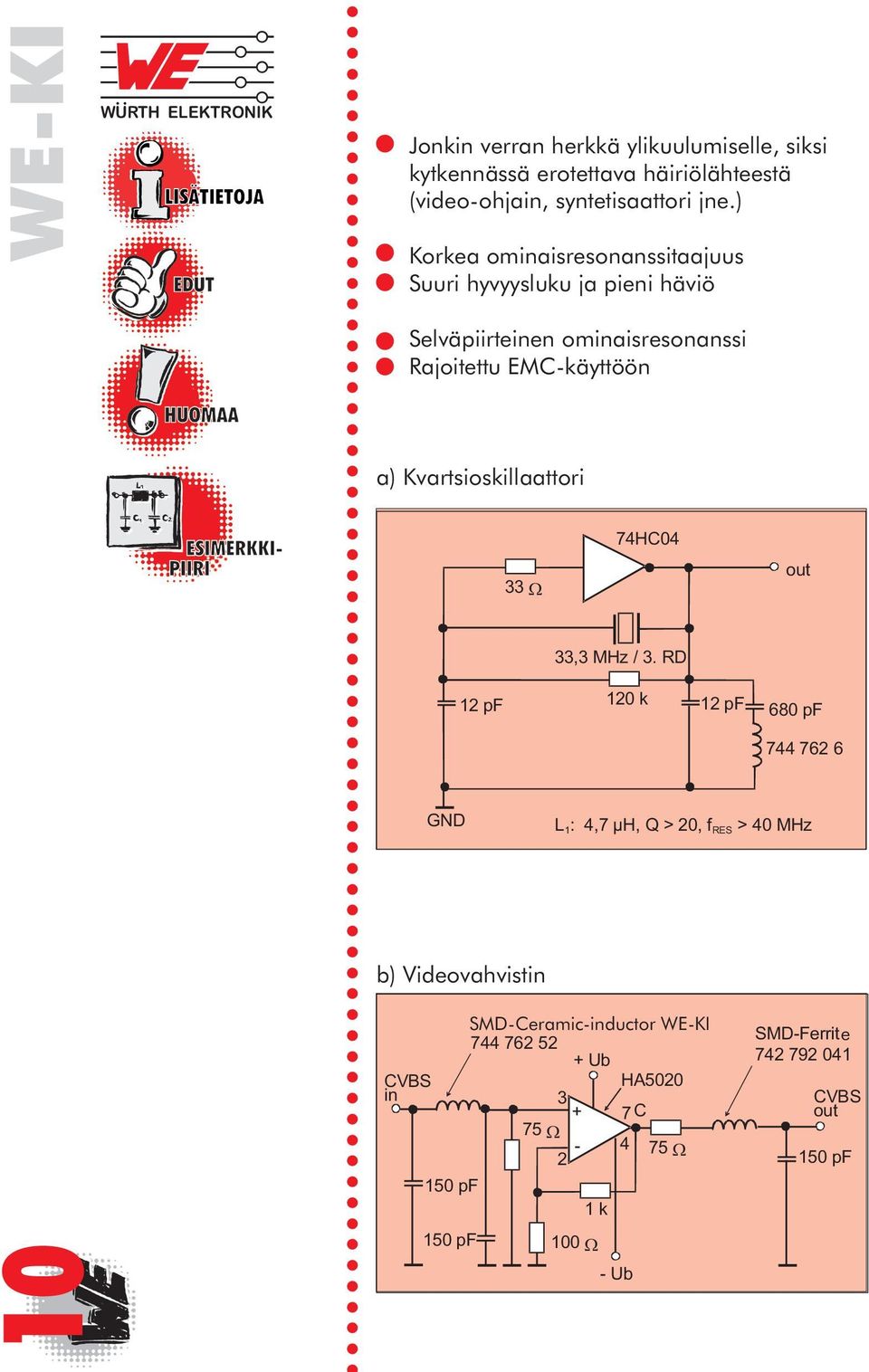 Kvartsioskillaattori GND 33 W 12 pf 120 k b) Videovahvistin 150 pf 150 pf 74HC04 33,3MHz/3.
