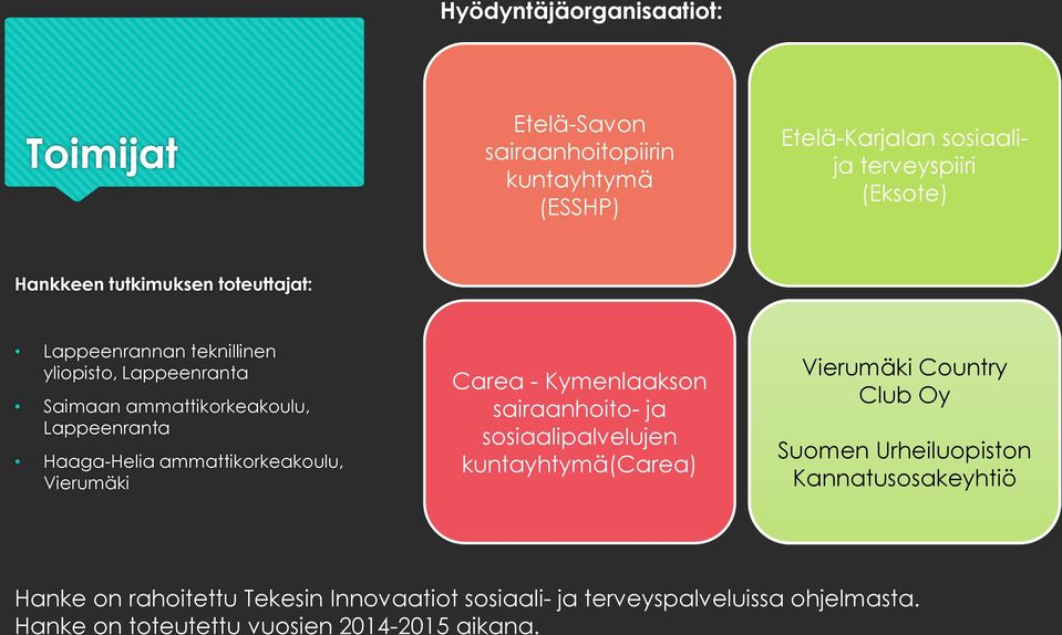 ammattikorkeakoulu, Vierumäki Carea - Kymenlaakson sairaanhoito- ja sosiaalipalvelujen kuntayhtymä(carea) Vierumäki Country Club Oy Suomen