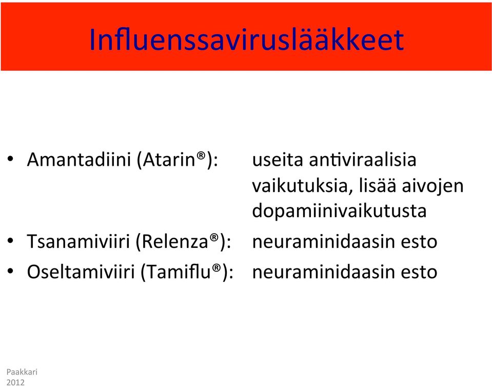 dopamiinivaikutusta Tsanamiviiri (Relenza ):