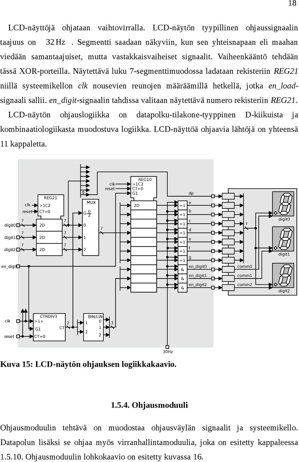 Näytettävä luku 7-segmenttimuodossa ladataan rekisteriin REG21 niillä systeemikellon clk nousevien reunojen määräämillä hetkellä, jotka en_loadsignaali sallii.