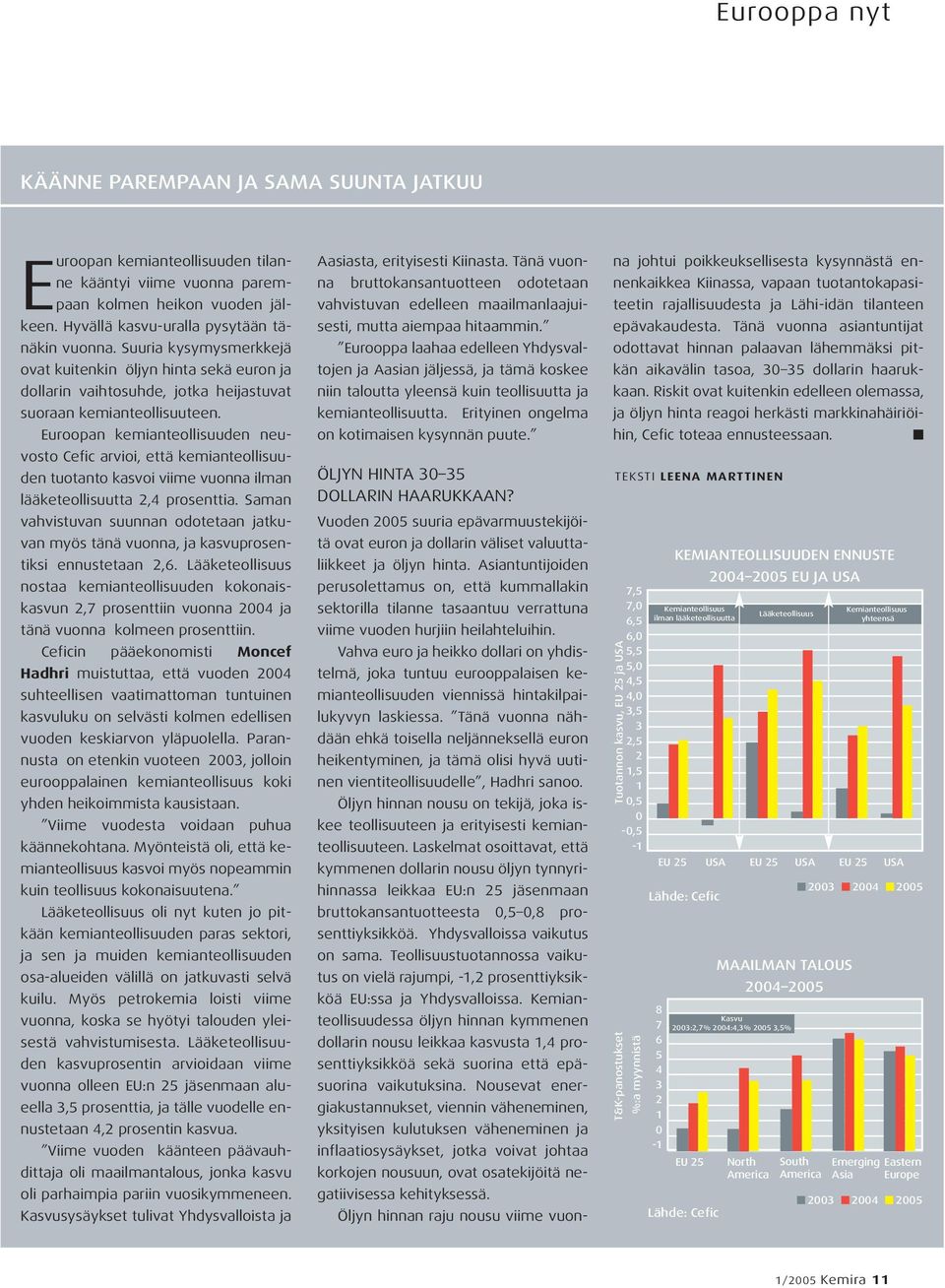 Euroopan kemianteollisuuden neuvosto Cefic arvioi, että kemianteollisuuden tuotanto kasvoi viime vuonna ilman lääketeollisuutta 2,4 prosenttia.