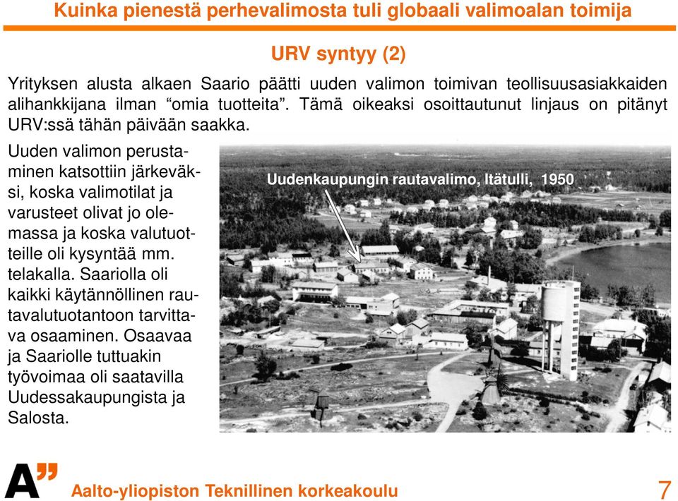 Uuden valimon perustaminen katsottiin järkeväksi, koska valimotilat ja Uudenkaupungin rautavalimo, Itätulli, 1950 varusteet olivat jo olemassa ja koska