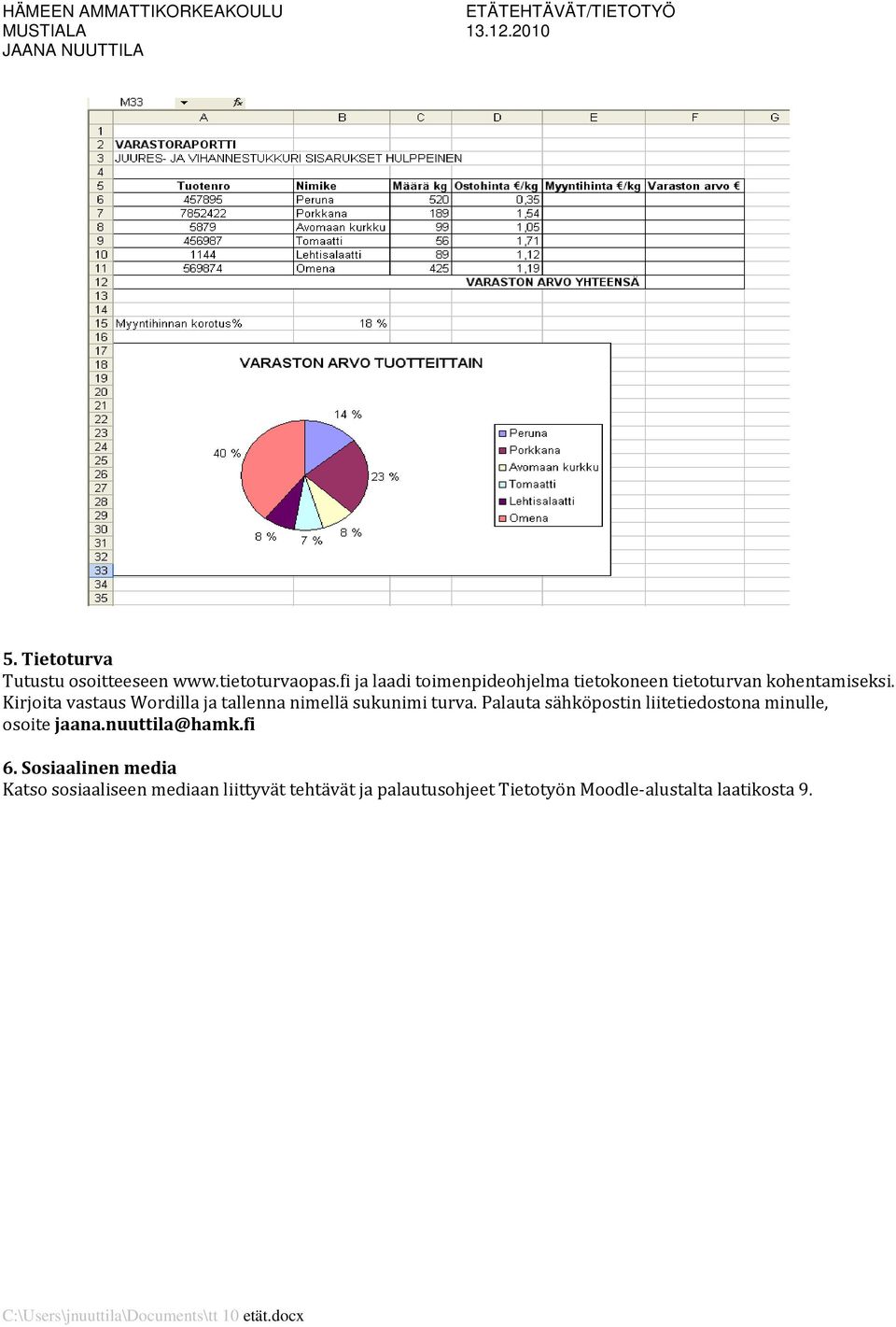 Kirjoita vastaus Wordilla ja tallenna nimellä sukunimi turva.