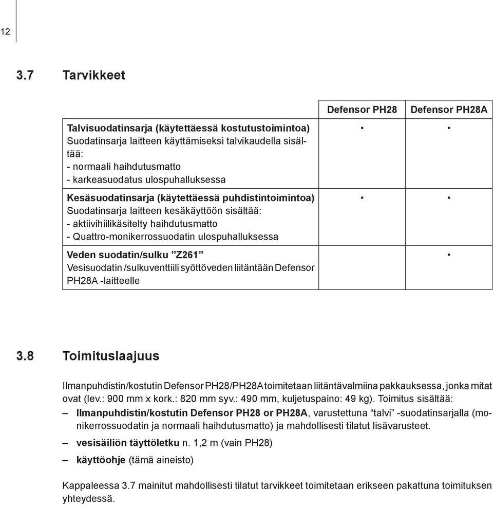 suodatin/sulku Z261 Vesisuodatin /sulkuventtiili syöttöveden liitäntään Defensor PH28A -laitteelle Defensor PH28 Defensor PH28A 3.