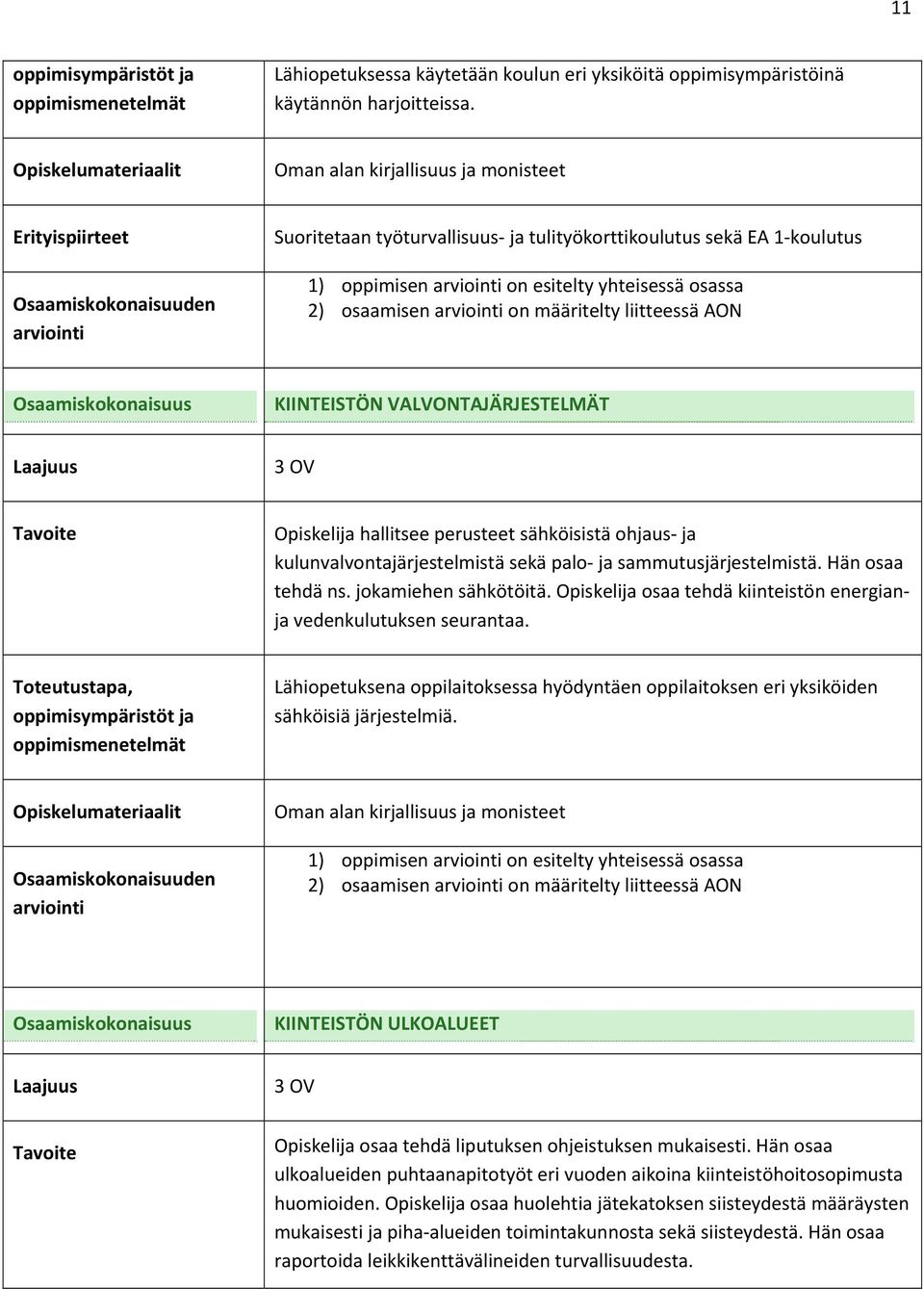 3 OV Opiskelija hallitsee perusteet sähköisistä ohjaus ja kulunvalvontajärjestelmistä sekä palo ja sammutusjärjestelmistä. Hän osaa tehdä ns. jokamiehen sähkötöitä.