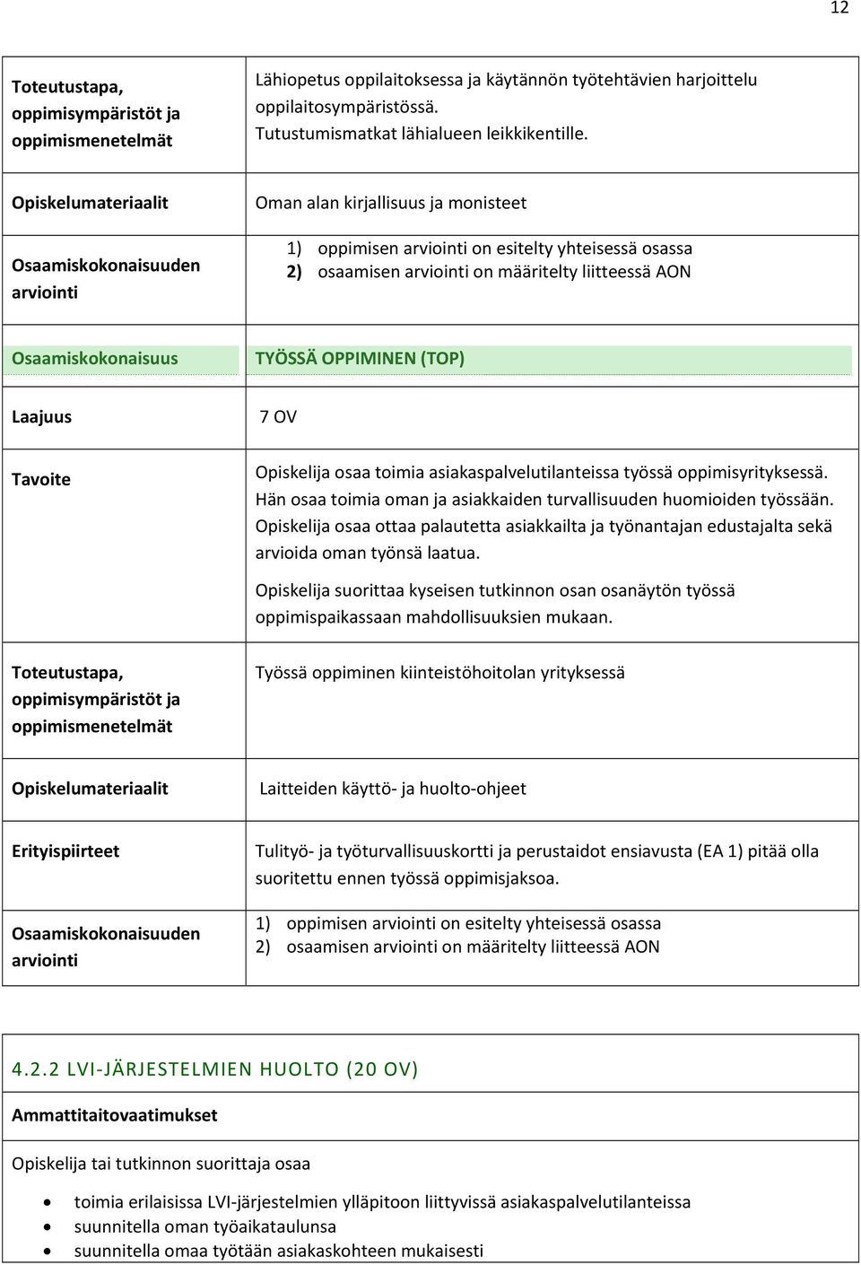 Hän osaa toimia oman ja asiakkaiden turvallisuuden huomioiden työssään. Opiskelija osaa ottaa palautetta asiakkailta ja työnantajan edustajalta sekä arvioida oman työnsä laatua.