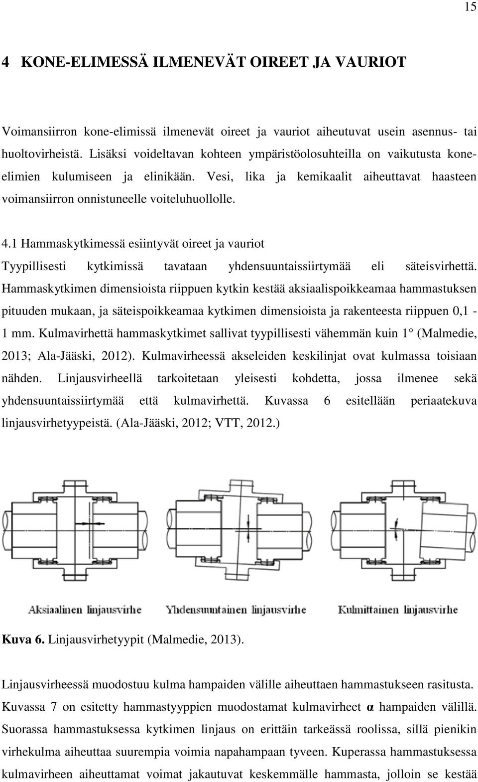 1 Hammaskytkimessä esiintyvät oireet ja vauriot Tyypillisesti kytkimissä tavataan yhdensuuntaissiirtymää eli säteisvirhettä.