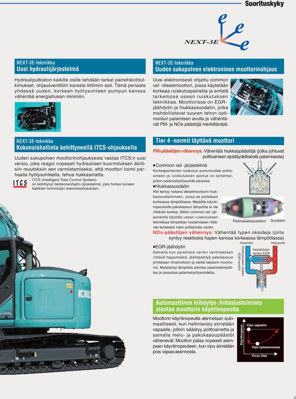 NEXT-3E-tekniikka Uuden sukupolven elektroninen moottorinohjaus Uusi elektronisesti ohjattu common rail -dieselmoottori, jossa käytetään korkeaa ruiskutuspainetta ja entistä tarkempaa usean