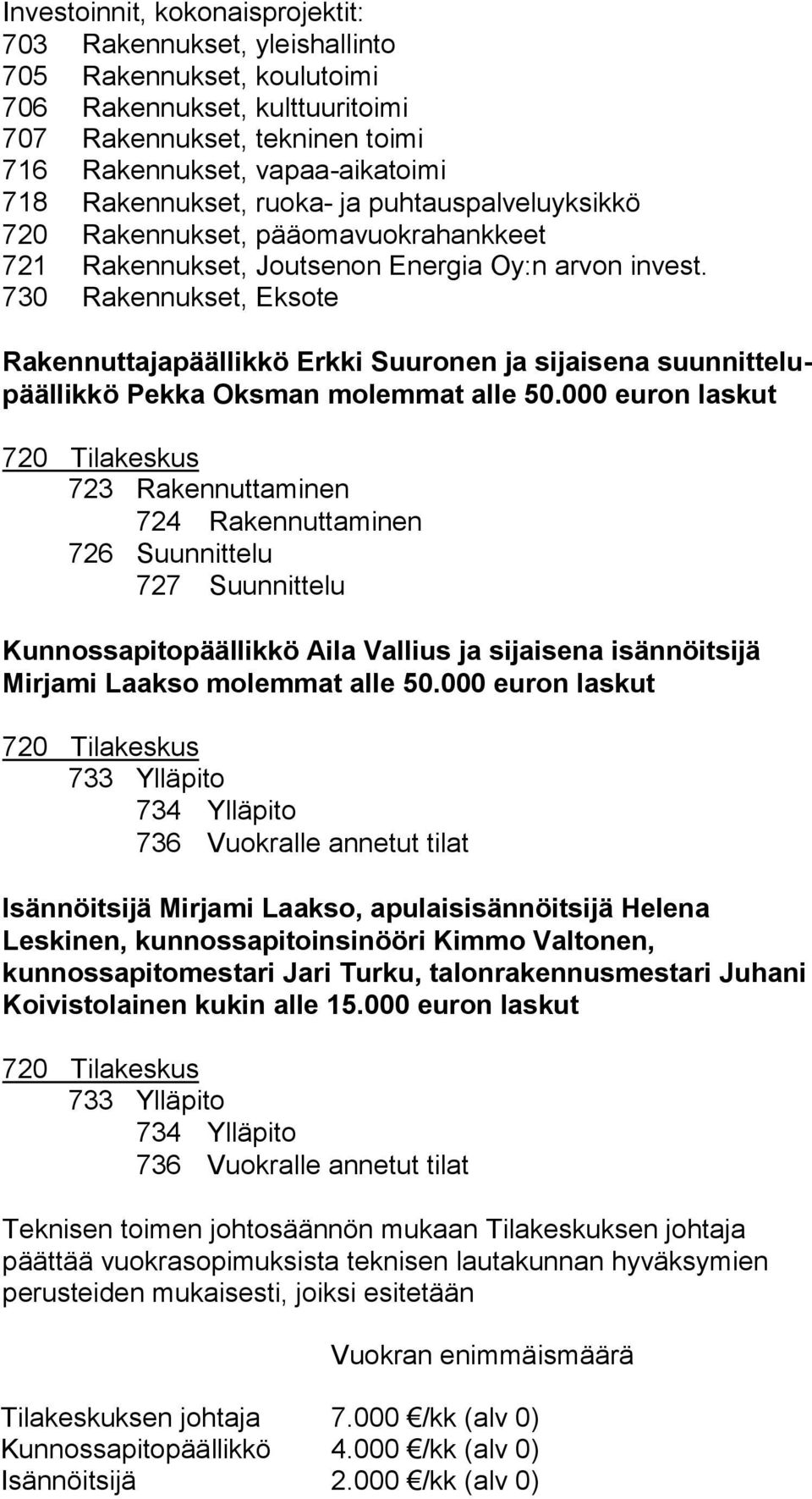 730 Rakennukset, Eksote Rakennuttajapäällikkö Erkki Suuronen ja sijaisena suunnit telupäällikkö Pekka Oksman molemmat alle 50.