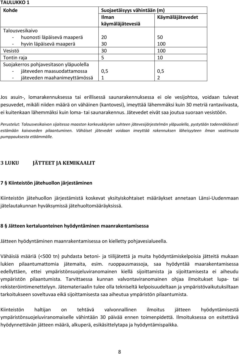 voidaan tulevat pesuvedet, mikäli niiden määrä on vähäinen (kantovesi), imeyttää lähemmäksi kuin 30 metriä rantaviivasta, ei kuitenkaan lähemmäksi kuin loma- tai saunarakennus.