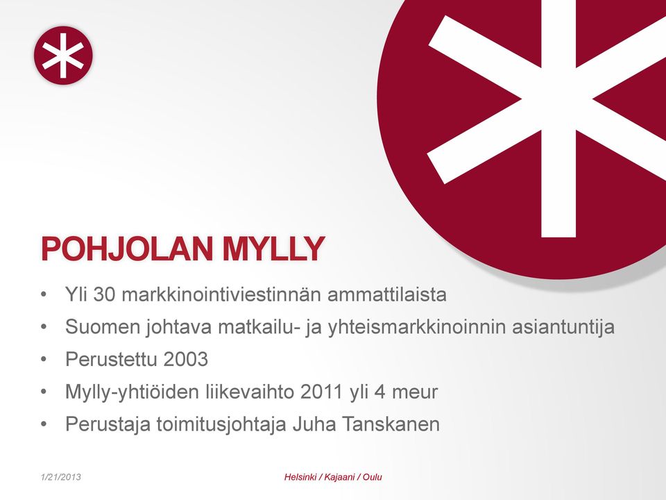 Perustettu 2003 Mylly-yhtiöiden liikevaihto 2011 yli 4 meur