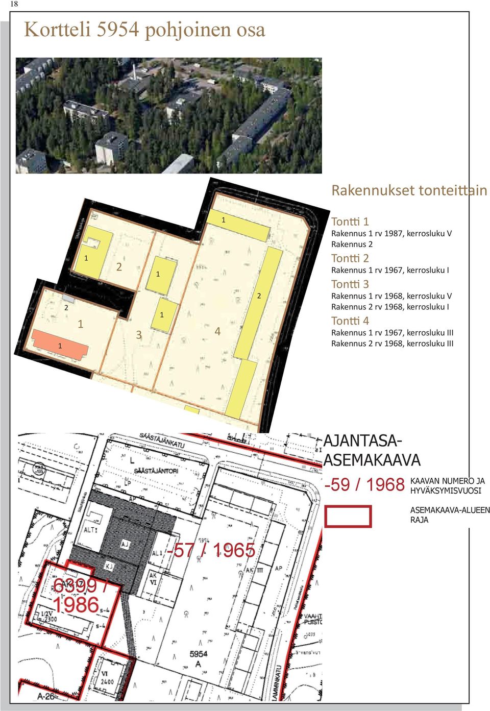 968, kerrosluku I Tontti 4 Rakennus rv 967, kerrosluku III Rakennus rv 968, kerrosluku III