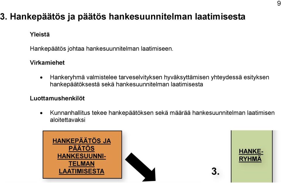 Hankeryhmä valmistelee tarveselvityksen hyväksyttämisen yhteydessä esityksen