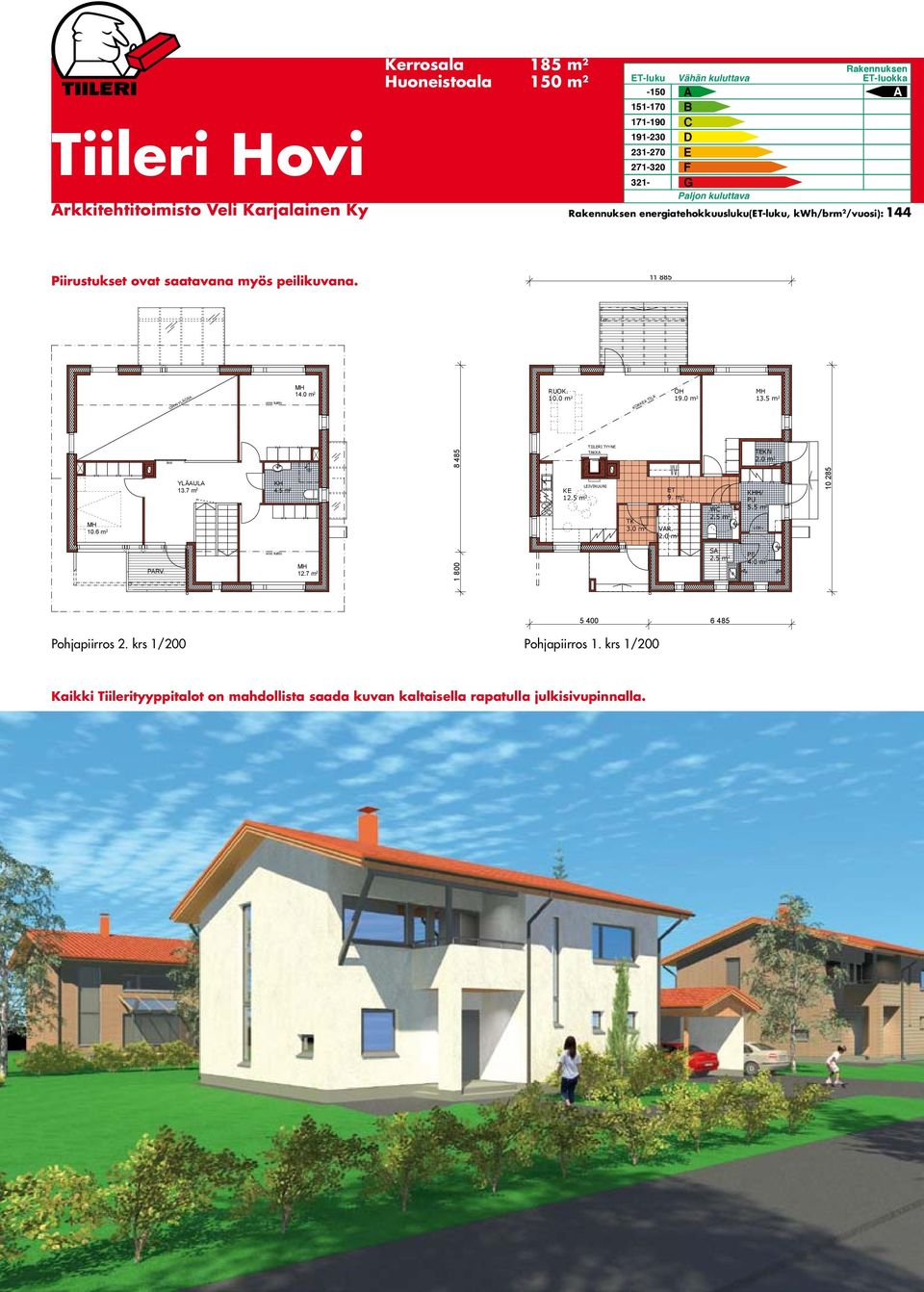 0 m 2 KORKEA TILA OH 19.0 m 2 MH 13.5 m 2 lasi 8 485 TIILERI TYYNE TAKKA TEKN 2.0 m 2 MH 10.6 m 2 YLÄAULA 13.7 m 2 KH 4.5 m 2 LEIVINUUNI KE ET 12.5 m 2 9. m 2 TK 3.0 m 2 VAR. 2.0 m 2 WC 2.