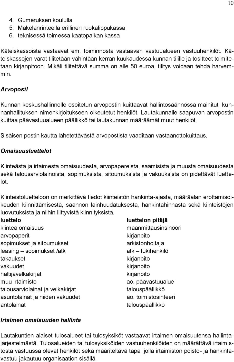 Arvoposti Kunnan keskushallinnolle osoitetun arvopostin kuittaavat hallintosäännössä mainitut, kunnanhallituksen nimenkirjoitukseen oikeutetut henkilöt.