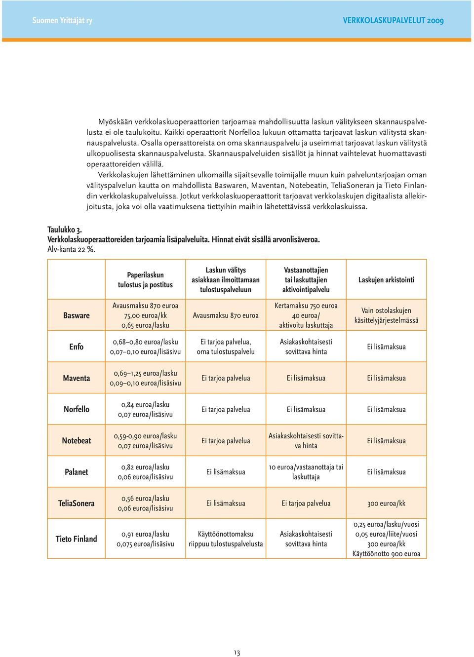 Osalla operaattoreista on oma skannauspalvelu ja useimmat tarjoavat laskun välitystä ulkopuolisesta skannauspalvelusta.