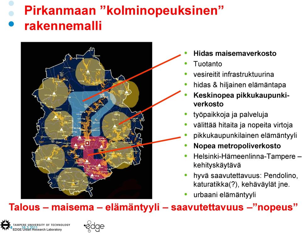 pikkukaupunkilainen elämäntyyli Nopea metropoliverkosto Helsinki-Hämeenlinna-Tampere kehityskäytävä hyvä saavutettavuus: