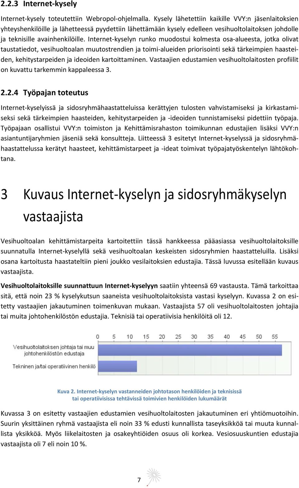 Internet kyselyn runko muodostui kolmesta osa alueesta, jotka olivat taustatiedot, vesihuoltoalan muutostrendien ja toimi alueiden priorisointi sekä tärkeimpien haasteiden, kehitystarpeiden ja