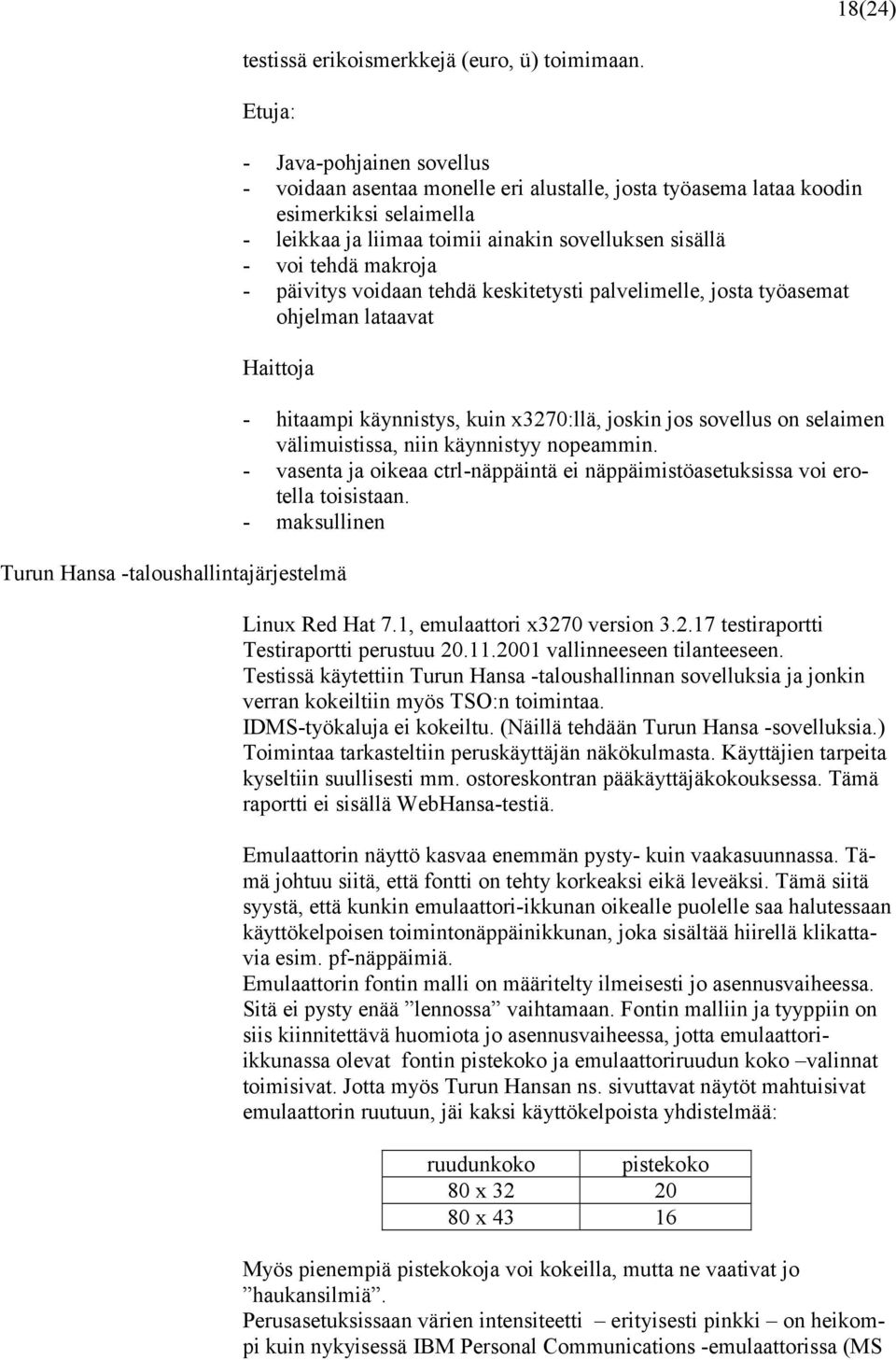 - päivitys voidaan tehdä keskitetysti palvelimelle, josta työasemat ohjelman lataavat Haittoja Turun Hansa -taloushallintajärjestelmä - hitaampi käynnistys, kuin x3270:llä, joskin jos sovellus on