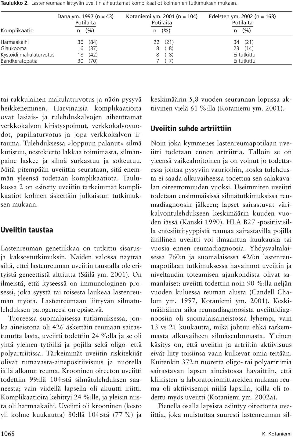 Bandkeratopatia 30 (70) 7 ( 7) Ei tutkittu tai rakkulainen makulaturvotus ja näön pysyvä heikkeneminen.