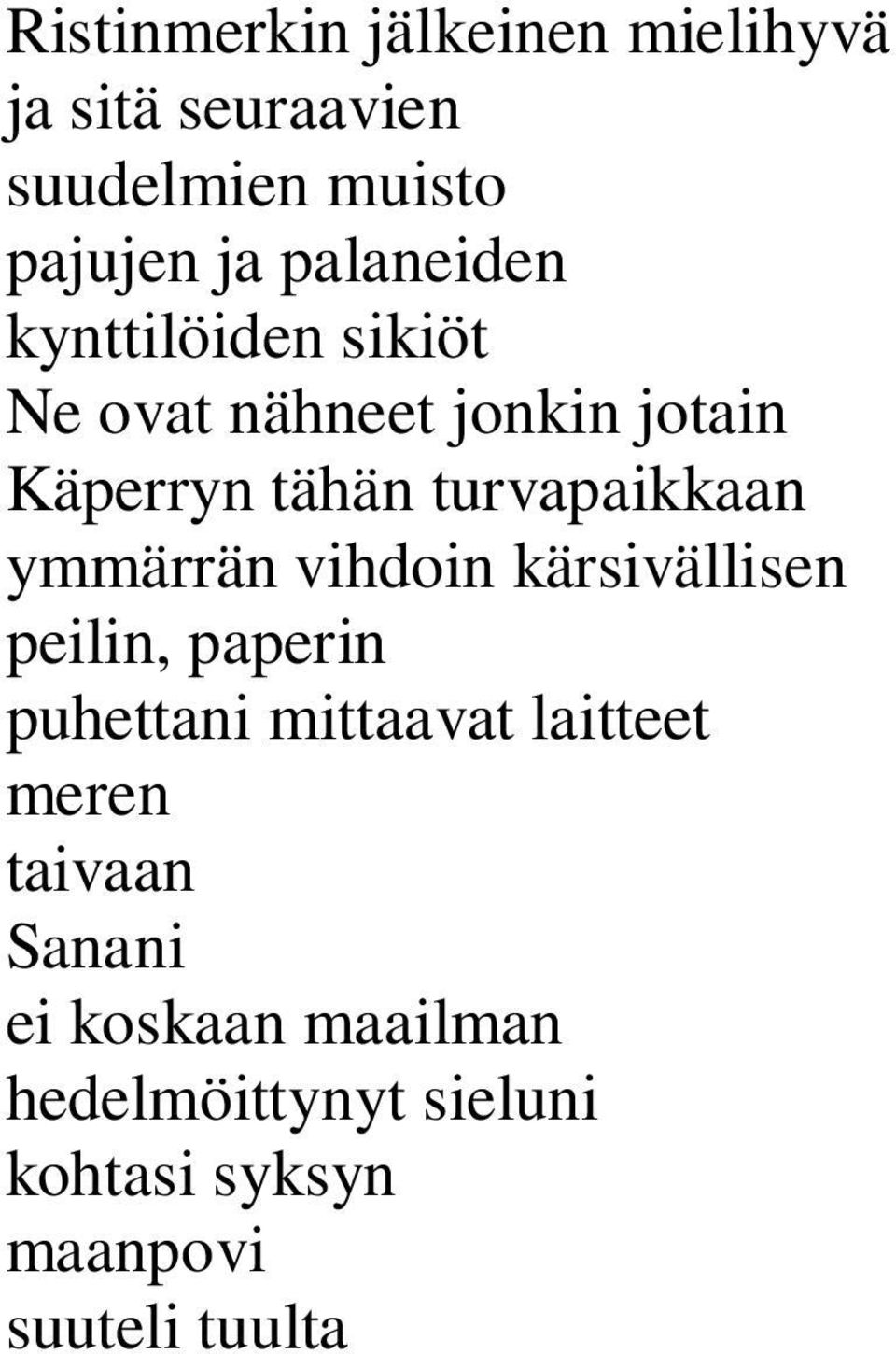 turvapaikkaan ymmärrän vihdoin kärsivällisen peilin, paperin puhettani mittaavat