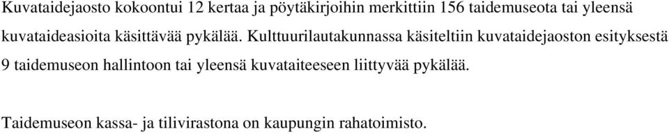 Kulttuurilautakunnassa käsiteltiin kuvataidejaoston esityksestä 9 taidemuseon