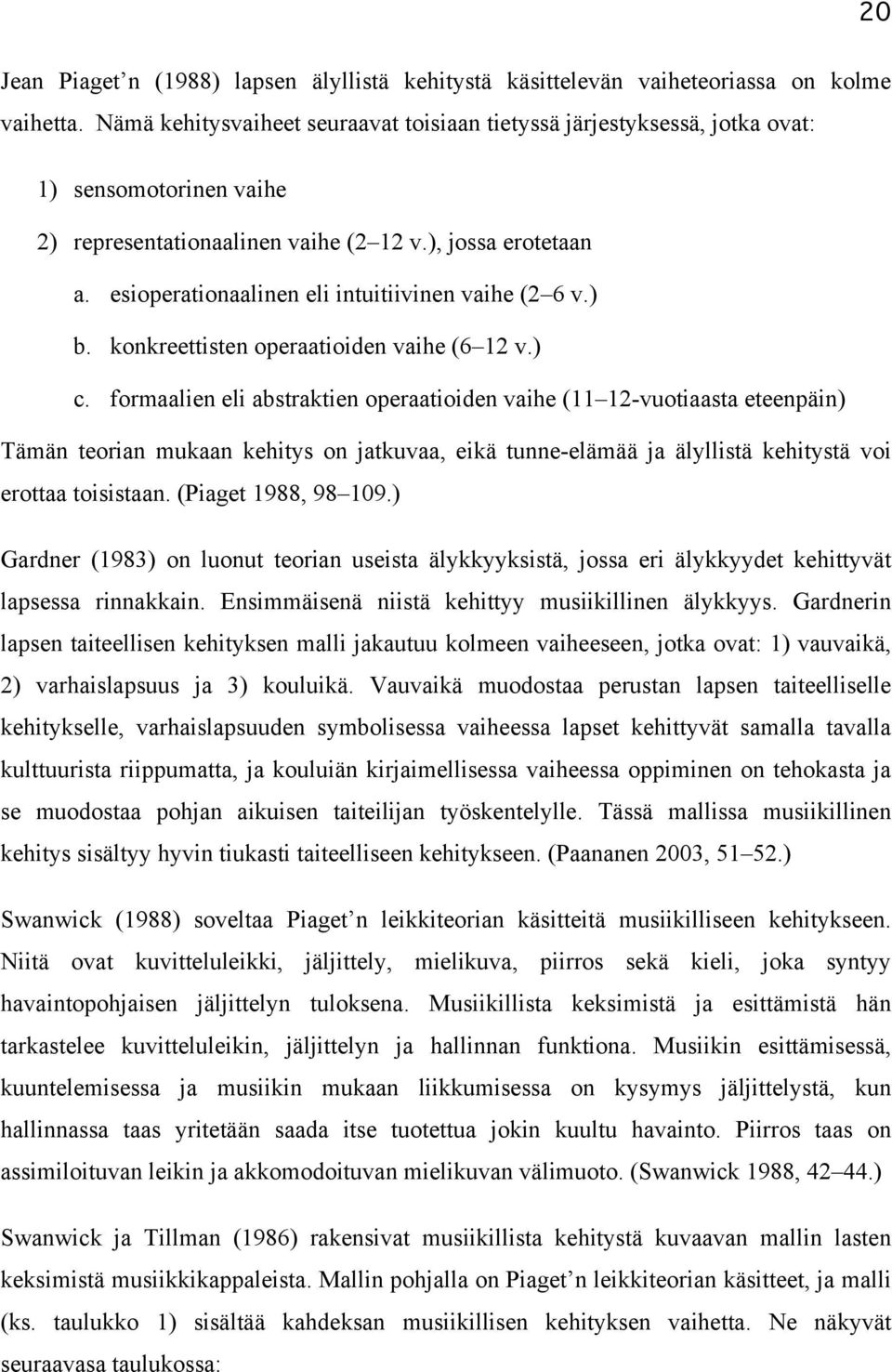 esioperationaalinen eli intuitiivinen vaihe (2 6 v.) b. konkreettisten operaatioiden vaihe (6 12 v.) c.